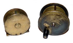 REELS: (2) G Main Maker 45 Jermyn St London all brass wide drum fly reel, 3.25" diameter, polished
