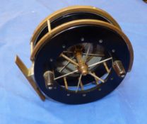 REEL: Allcock Aerial 4.5" diameter ebonite drum Centrepin reel, 6 spoke, tension regulator, black