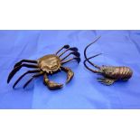 CAST FIGUES: Bronze washed cast brass large crab, approx. 9" wide, fully details and a similar