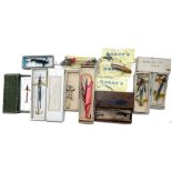 LURES (QTY): Collection of early lures, incl. Hardy Devon, Hook and Traces in yellow card backed