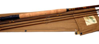 ROD: Allcock Fish Hawk 12' 3 piece plus spare tip green washed cane salmon fly rod, in as new