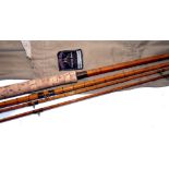ROD: Fosters of Ashbourne 13' 3 piece plus correct spare tip split cane salmon fly rod, superb