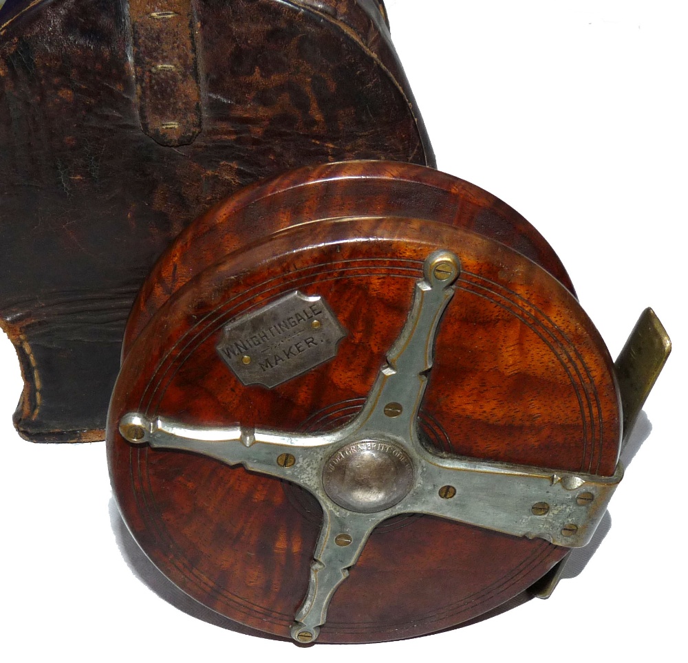 REEL & CASE: Ex rare c1900s William Nightingale Maker (Derby) polished mahogany and silver & - Image 4 of 5