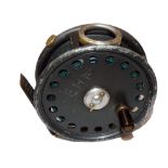 REEL: Hardy St George 3-3/8" alloy trout fly reel, black handle ventilated face with owners