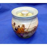 PORCELAIN: Scarce Royal Winton Grim Wades of Stoke-on-Trent porcelain tobacco jar, hand painted