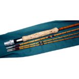 ROD: Hardy Deluxe Palakona 9' 3 pce plus correct spare tip trout fly rod No H3817, agate lined