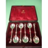 A Cased Set of Six Silver Coffee Spoons Continental, possibly German, the fruit cast and spiral