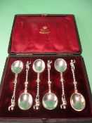 A Cased Set of Six Silver Coffee Spoons Continental, possibly German, the fruit cast and spiral