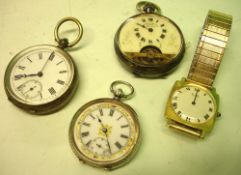 Three Silver Cased Watches Together with a 1970s gold plated Bentima wristwatch. Condition report: