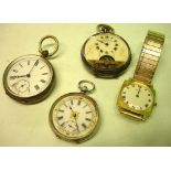 Three Silver Cased Watches Together with a 1970s gold plated Bentima wristwatch. Condition report: