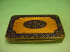 An Austrian Brass and Enamel Box The lid with orange guilloche and blue enamel and foliate