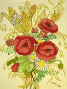 Attributed to Adolf Hitler 1889-1945 A study of wild poppies, daisies and other flowers. Bears a