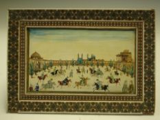 Persian School A polo or chougan match at the Naqsh-e Jahan field in Isfahan. Mixed media on ivorine