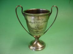 A Silver Two handled Cup Engraved inscription "Presented by Her Excellency the Duchess of Devonshire