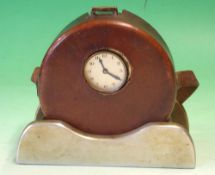 A WW1 Period Night-watchman's Clock Leather cased with two keys, raised on an associated aluminium