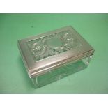 An Early Victorian Glass Trinket box. The silver cover engine turned and finely pierced with