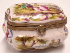 A French Enamel Box With gilt metal mounts, the lid painted with scene of lovers in a landscape