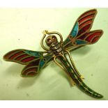 A Plique a Jour Dragonfly Brooch In silver marked 930S. c1930s. Condition report: A loss and