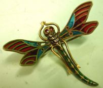 A Plique a Jour Dragonfly Brooch In silver marked 930S. c1930s. Condition report: A loss and