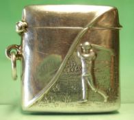 Golf. A Silver Vesta Case Embossed to each side with a golfer at the end of his swing. Marked
