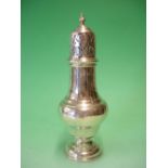 A Silver Sugar Caster Of typical baluster form, the pierced cover with finial, raised on a domed