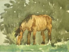 Attributed to Adolf Hitler 1889-1945 A study of a horse grazing in a field. Bears a signature and