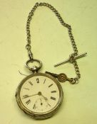 A Silver Watch and Albert Chain The watch hallmarked Birmingham 1893. Condition report: Watch