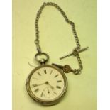 A Silver Watch and Albert Chain The watch hallmarked Birmingham 1893. Condition report: Watch