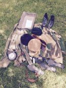 Militaria A collection comprising a pair of officer's "Blues" boots and spurs, a WW11 Para smock,
