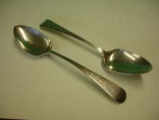 A Pair of George 111 Silver Spoons with bright cut decoration and cartouche with initial "F" 8 ½"