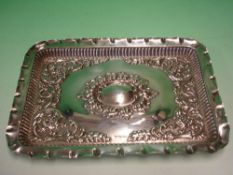 A Silver Tray by Walker and Hall Of rectilinear form, with crimped rim and gadrooned bouge, the well