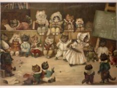 After Louis Wain A print "Mrs Tabby's Academy" 7"x 10" c1888. Condition report: Tears to