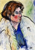 Original artwork attributed to Kokoschka portrait of a woman executed in colour showing her half