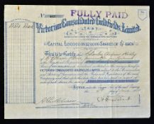 Australia Share Certificate The Victorian Consolidated Gold Fields Limited 1905 (Mines in
