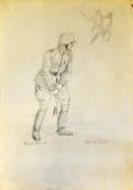 WWII related original artwork Roman Zenzinger Grenade Thrower in pencil on paper title in pencil