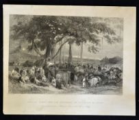 India Engraving 1845 titled Runjeet Singh and his cavalcade of Seiks overall 23.5 x 19cm, in good