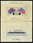 Postcards Maritime R.M.S. Teutonic Silk Woven Postcards including 'Hands Across The Sea and a