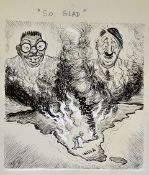 India Scarce Gandhi Hitler Tojo Anti British Drawing WWII c1940 titled 'so glad' an unusual