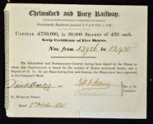 Great Britain Share Certificate Chelmsford and Bury Railway 1845, Bearer Share Certificate for