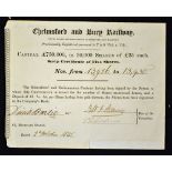 Great Britain Share Certificate Chelmsford and Bury Railway 1845, Bearer Share Certificate for