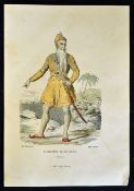 India Ranjit Singh First Sikh Emperor of Lahore 1855 hand colour engraving, Paris 1855, editor J