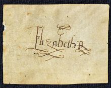 Queen Elizabeth I 1533-1603 signature in ink on a piece of paper cut from a paper document, some