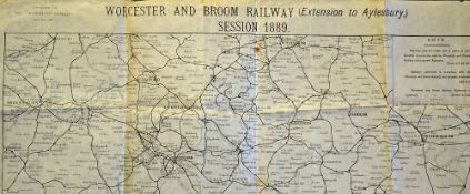 Worcestershire Railway Map printed map of the Worcester and Broom Railway dated 1889, showing,