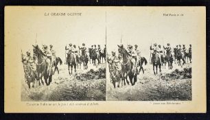 India WWI Sikhs in France 1914 Stereo view on horseback titled 'La Grande Guerre' during the World