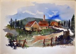 WWII Adolf Hitler attributed watercolour depicting an Alpine Village scene on paper, having 'a