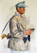 WWII related original artwork Roman Zenzinger of an Alpine Soldier a fine portrait showing him three