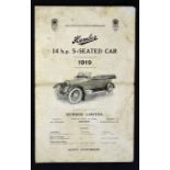 Automotive Humber 191 Brochure depicting 14 hp 5 seated Car a 4-page brochure illustrating and