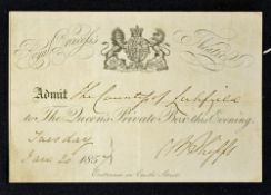 Theatre Royal Princess Theatre Scarce Ticket to Queen Victoria's Private Box 1857 Royal Arms top