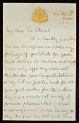 India Royalty letter from Indian Royal figure in English handwritten to Sir Stuart Fraser dated 29/