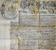 Charles II Recovery Deed c1680 exhibiting ornate heading and capital letter on vellum, displaying